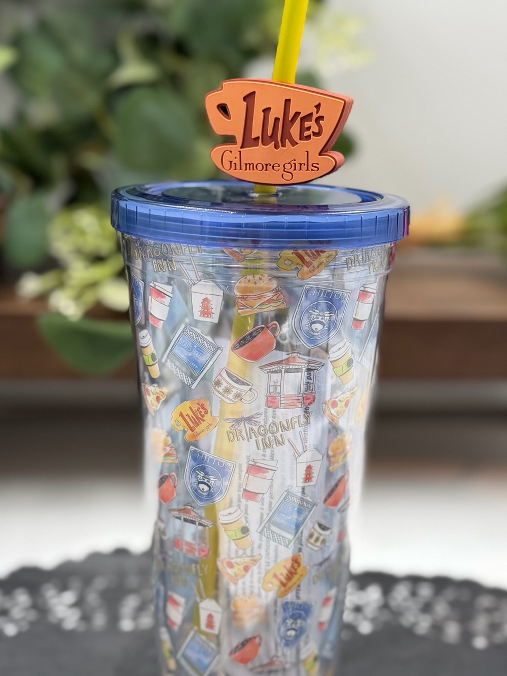 Luke's Gilmore Girls Blue Travel Tumbler with Yellow Straw